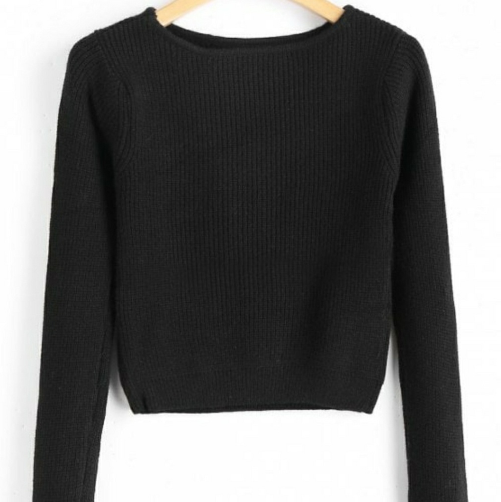 Black long sleeve fitted pullover sweater